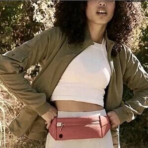 Free People Movement Ruched Full Zip with Collar Jacket Olive size Large